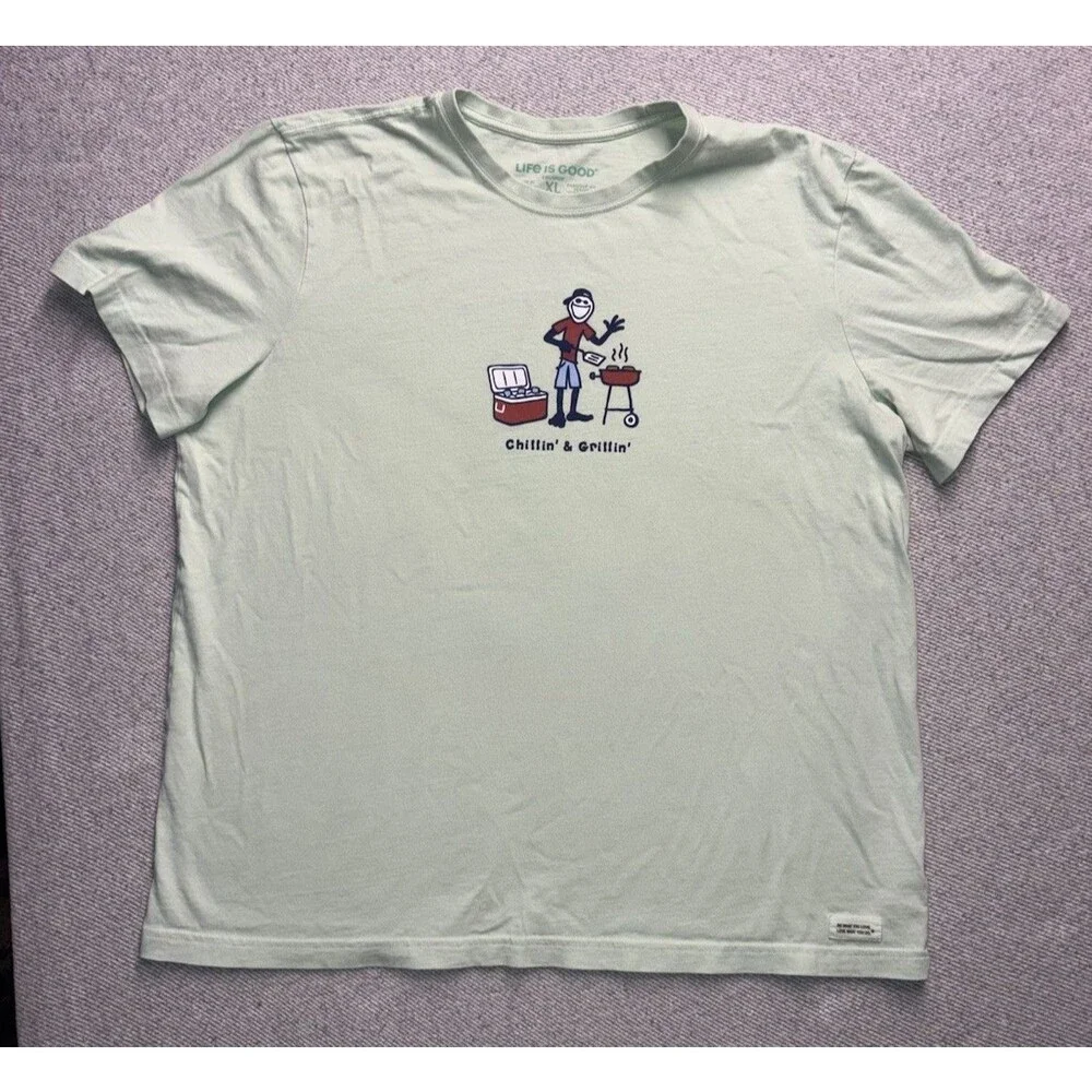 Life is Good Men’s XL Light Green BBQ Graphic Shirt 